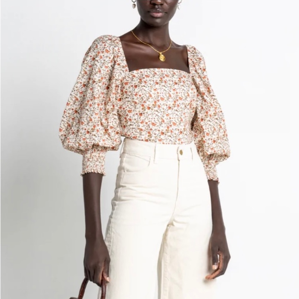 O.P.T One Pretty Time Gisele Fall Floral Top Smocked Puff Sleeves